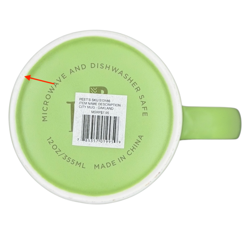 Peet's Coffee Insider Oakland mug in green with microwave and dishwasher safe label