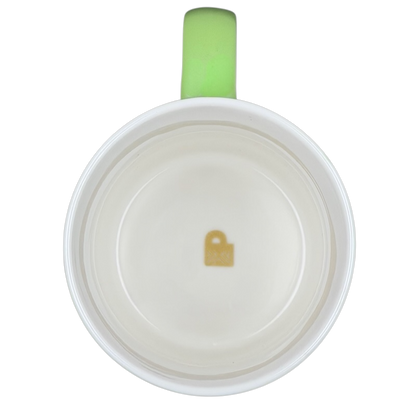 Top view of Peet's Coffee Insider Oakland mug featuring a green handle and an embossed logo
