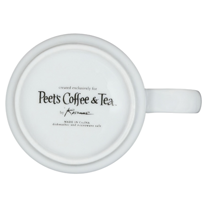 Peet's Rosanna mudcloth Indonesia mug showcasing a classic white design with branding on the bottom
