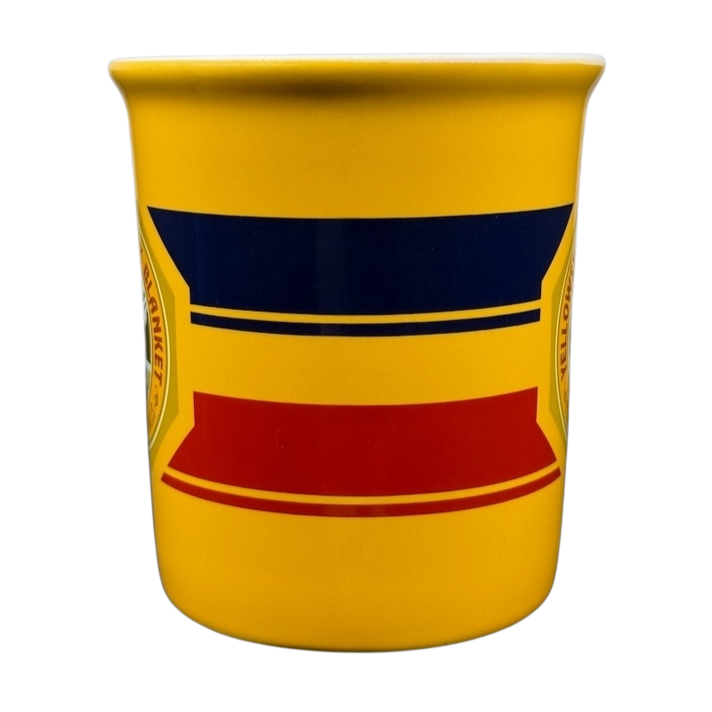 Pendleton Woolen Mills Yellowstone collectible mug in vibrant yellow with colorful geometric patterns