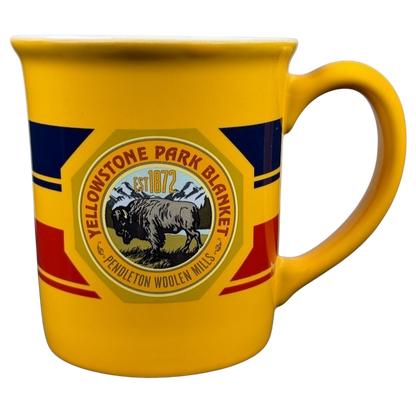 Pendleton Woolen Mills Yellowstone collectible mug featuring a vibrant yellow design with a bison graphic
