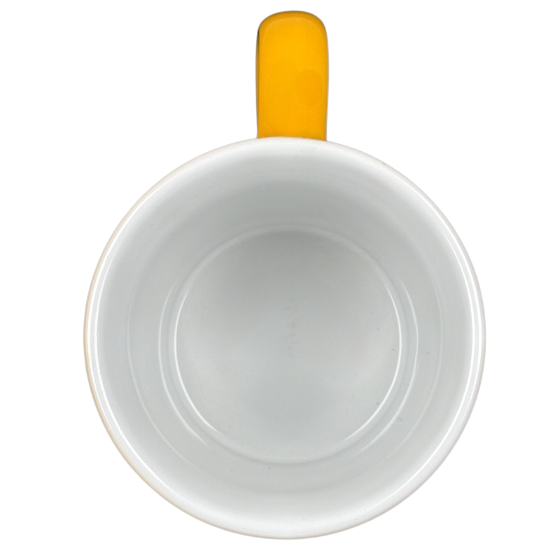 Pendleton Woolen Mills Yellowstone collectible mug viewed from above with a bright yellow handle