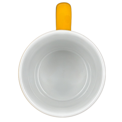 Pendleton Woolen Mills Yellowstone collectible mug viewed from above with a bright yellow handle