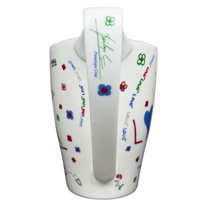Unique Penelope Cruz collectible mug decorated with colorful designs and signatures