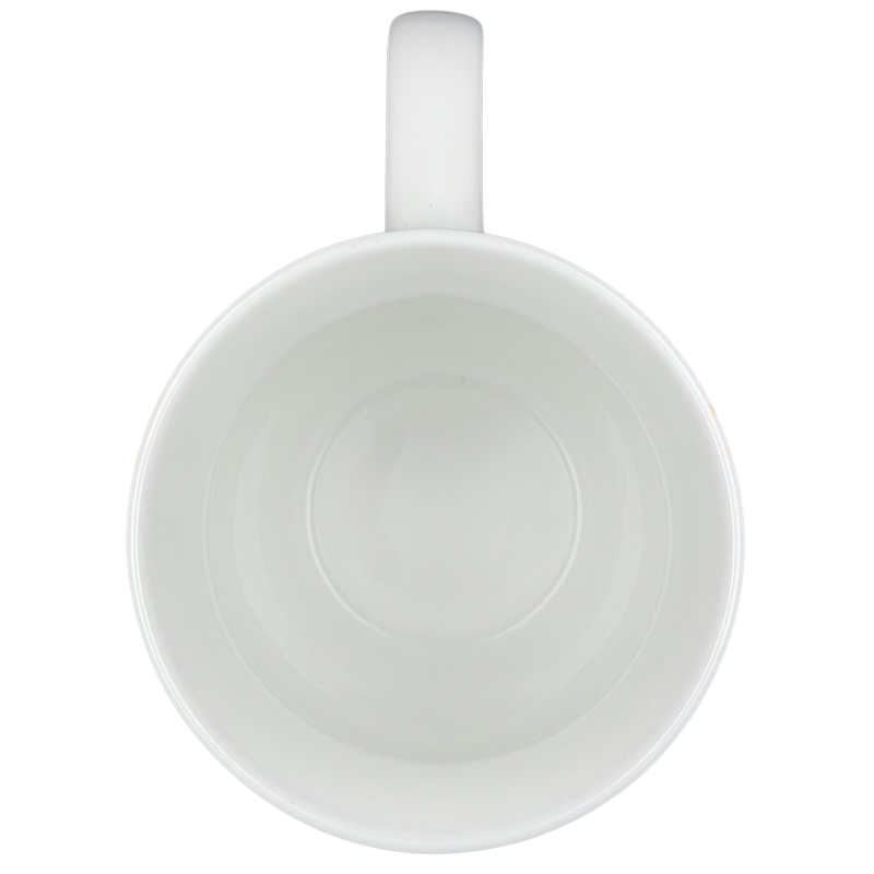 Top view of the Pier 1 Imports monogram Ava mug K in crisp white ceramic for elegant dining