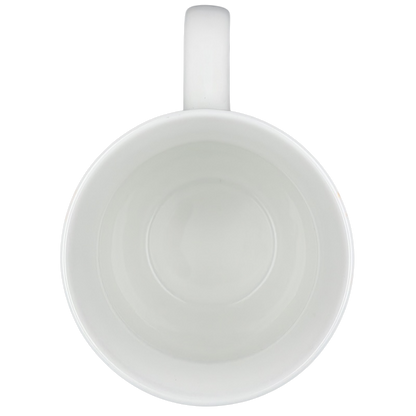 Top view of the Pier 1 Imports monogram Ava mug K in crisp white ceramic for elegant dining