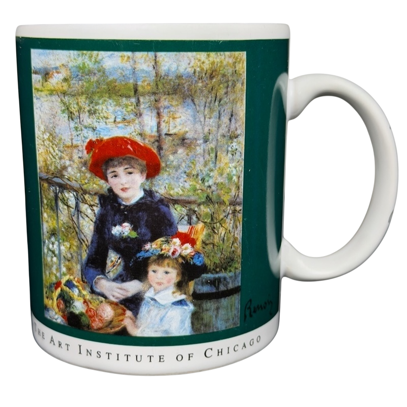 Copco Pierre-Auguste Renoir Two Sisters On The Terrace Mug featuring vibrant artwork from The Art Institute of Chicago