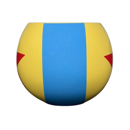 Pixar Luxo Ball collectible Disney mug featuring a vibrant yellow and blue design with red stars