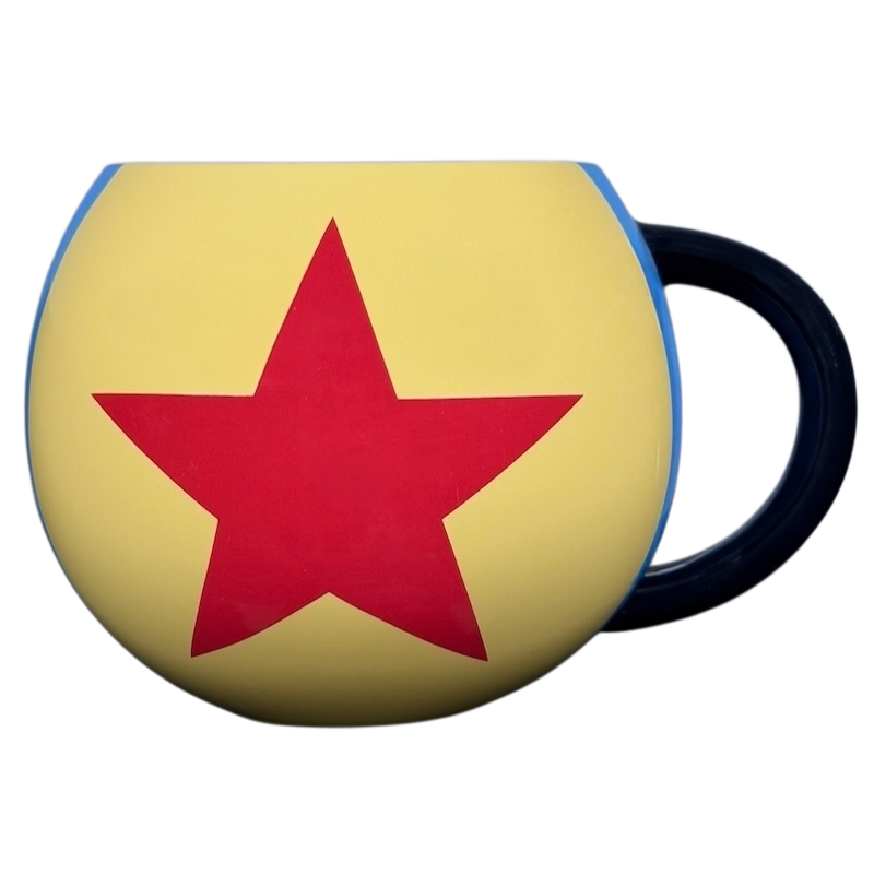 Pixar Luxo Ball collectible Disney mug featuring vibrant yellow design with red star detail