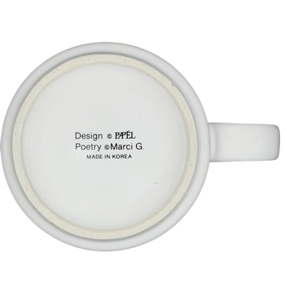 Base view of Papel JIM name poetry mug showing designer details and craftsmanship