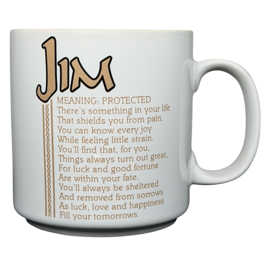 JIM name poetry mug featuring the meaning of JIM and inspirational messages for a unique gift