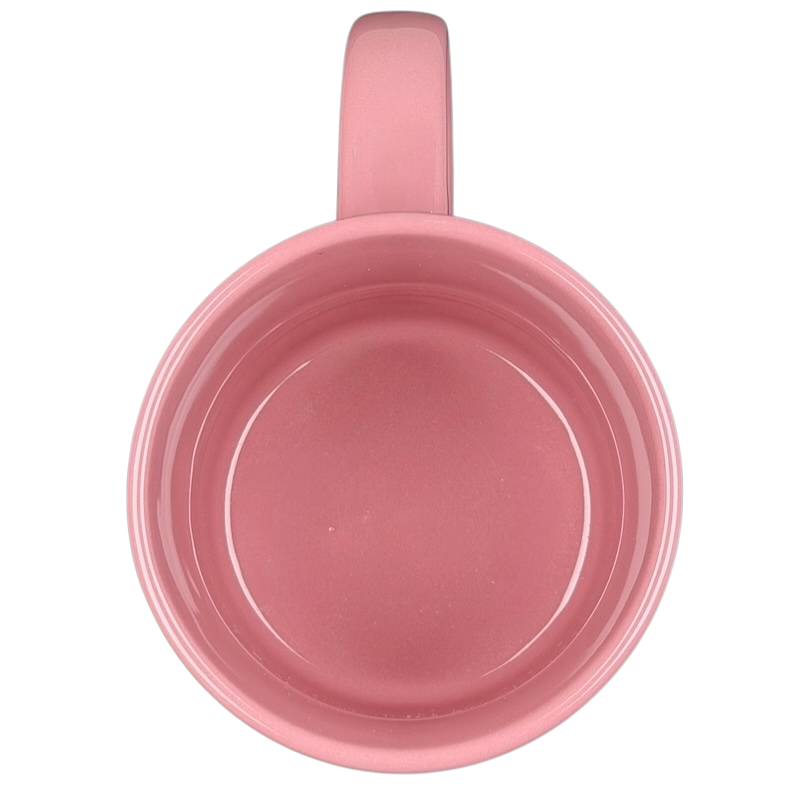 Top view of a pink ceramic Pokemon Jigglypuff mug with a smooth interior finish