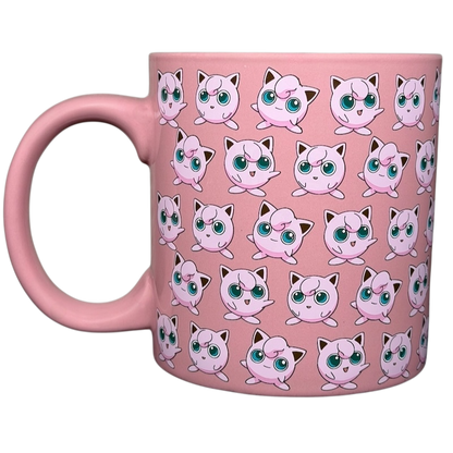 Pink Pokemon Jigglypuff mug featuring repeated Jigglypuff characters for fans of the franchise