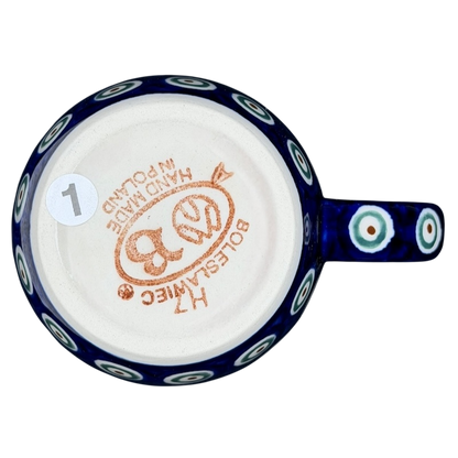Polish pottery blue peacock eye mug with intricate design and handcrafted quality