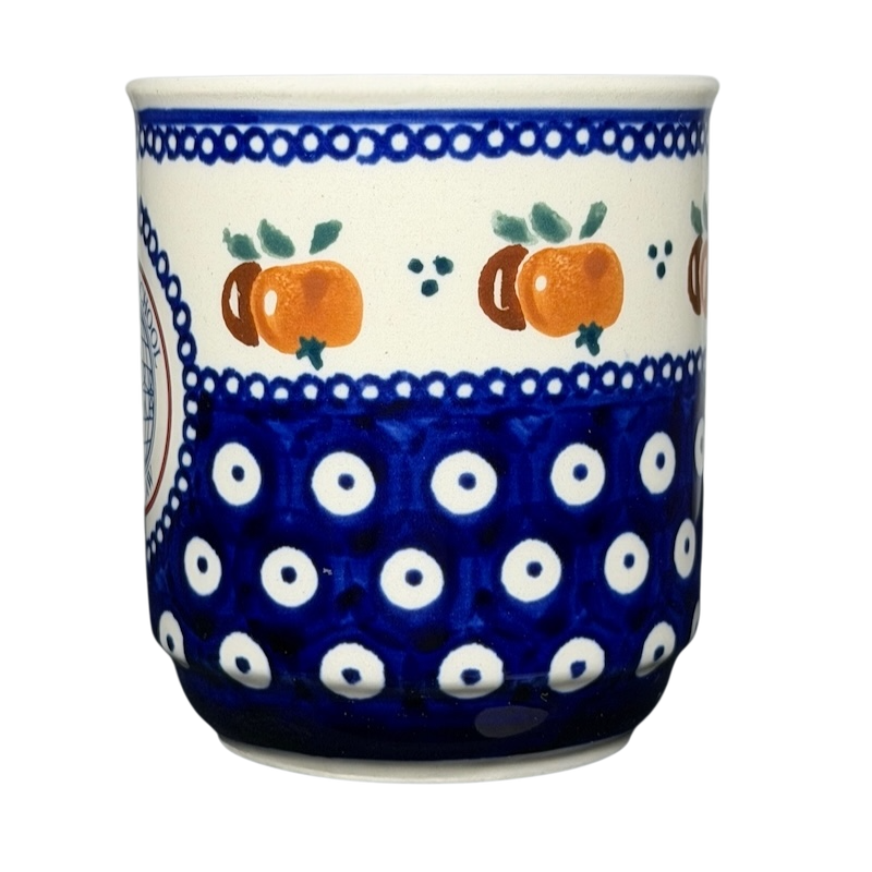 Polish Pottery Bolesławiec American School Warsaw Mug with Orange and Blue Floral Design
