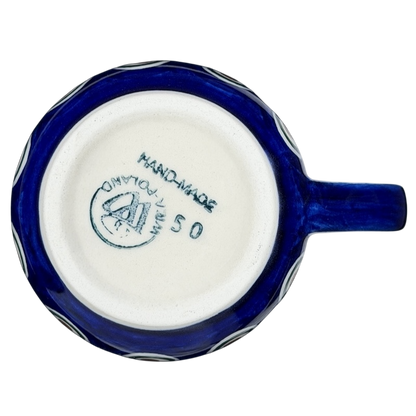 Bottom view of Polish Pottery Boleslawiec Floral Circle Dot Mug showcasing handmade detail and authentic craftsmanship