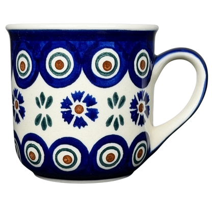 Polish Pottery Boleslawiec Floral Circle Dot Mug in Blue and White with Vibrant Floral Patterns