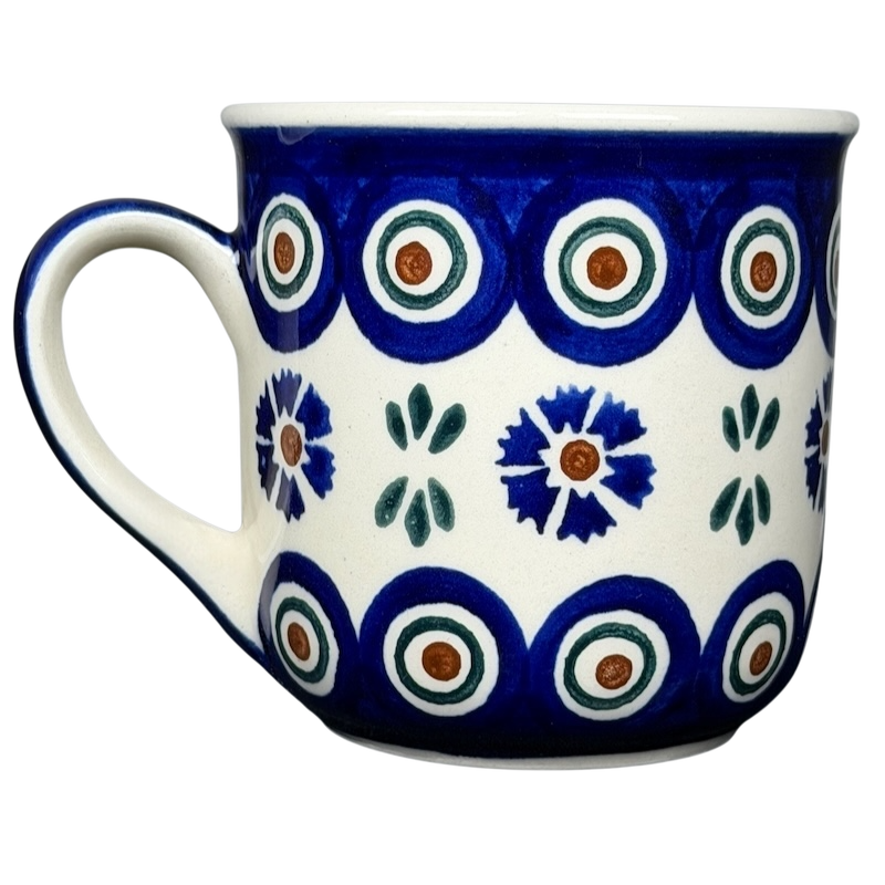Polish Pottery Boleslawiec Floral Circle Dot Mug with vibrant blue and green floral designs