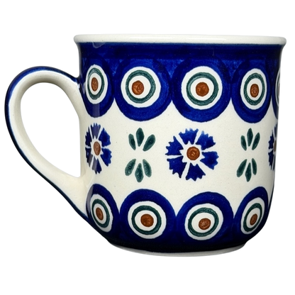 Polish Pottery Boleslawiec Floral Circle Dot Mug with vibrant blue and green floral designs