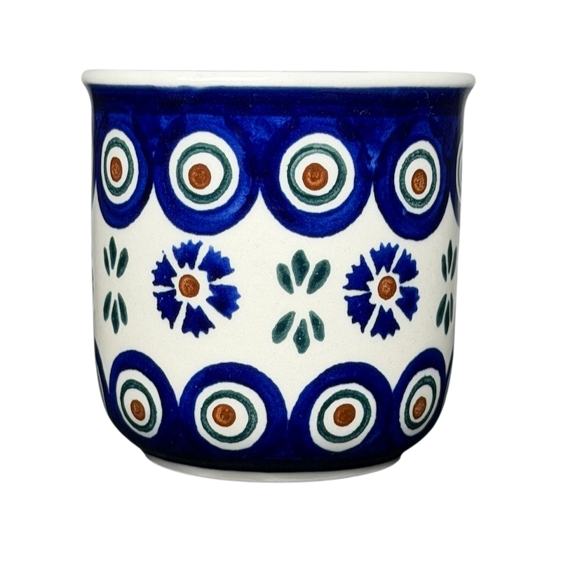 Polish Pottery Boleslawiec Floral Circle Dot Mug with vibrant blue and floral designs