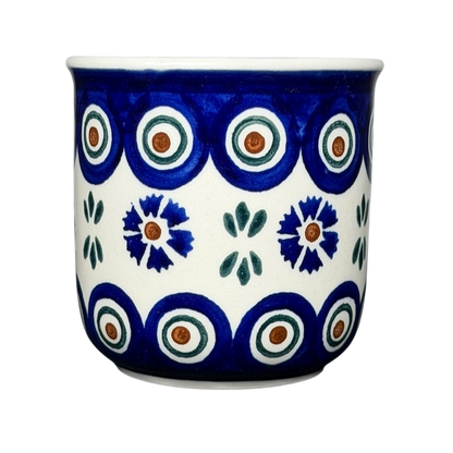 Polish Pottery Boleslawiec Floral Circle Dot Mug with vibrant blue and floral designs