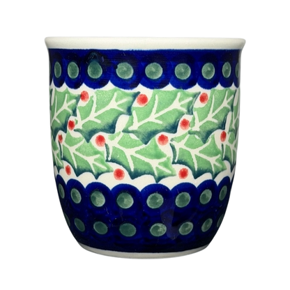 Polish Pottery Boleslawiec Holly Berry Christmas Mug with intricate holly and berry design in vibrant colors