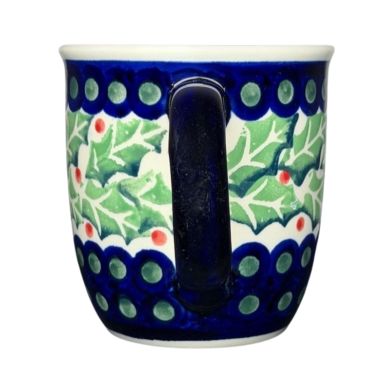 Polish Pottery Boleslawiec Holly Berry Christmas Mug with festive green and red holly design