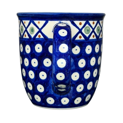 Polish Pottery Boleslawiec Polka Dot Diamond Mug in Blue with White Dots and Unique Design
