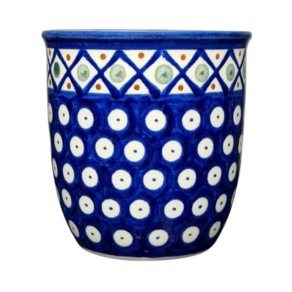 Polish Pottery Boleslawiec Polka Dot Diamond Mug in vibrant blue with intricate designs