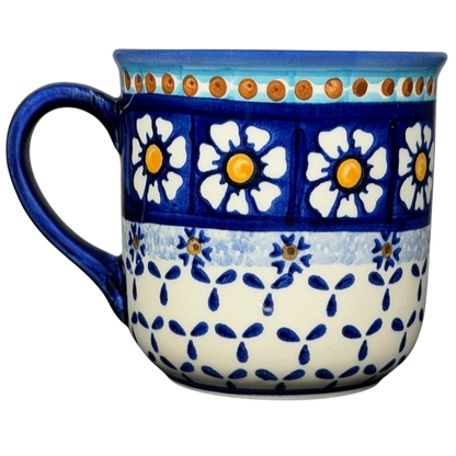 Polish Pottery Daisy Floral Boleslawiec Mug with intricate blue and white floral patterns