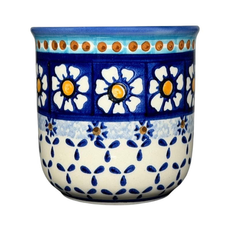 Polish Pottery Daisy Floral Boleslawiec Mug with intricate blue and white flower designs