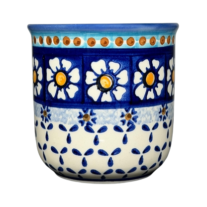 Polish Pottery Daisy Floral Boleslawiec Mug with intricate blue and white flower designs