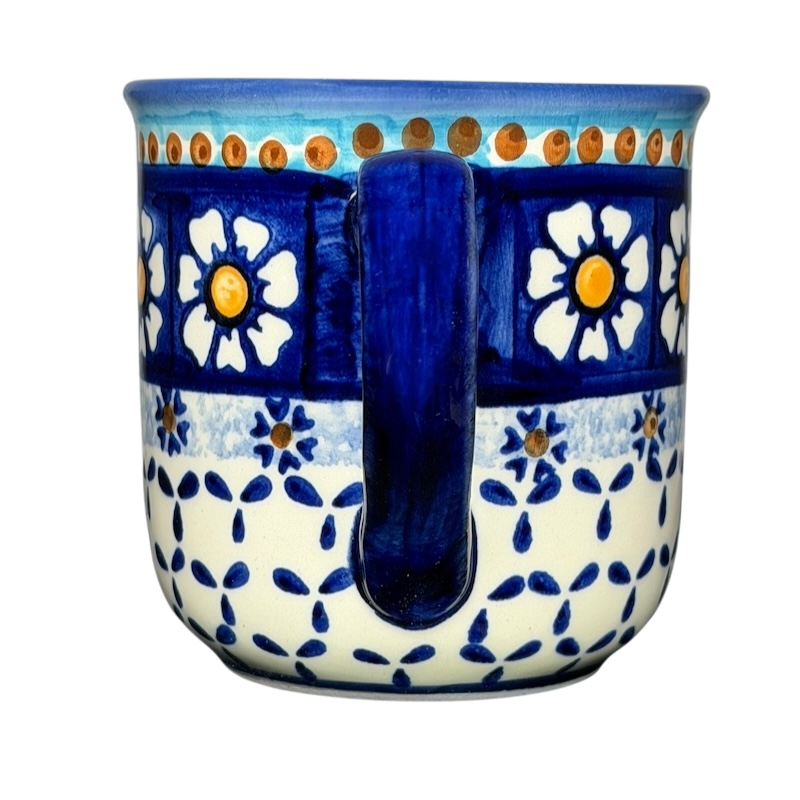 Polish Pottery Daisy Floral Boleslawiec Mug with Hand-Painted Blue and White Design