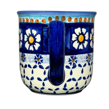 Polish Pottery Daisy Floral Boleslawiec Mug with Hand-Painted Blue and White Design