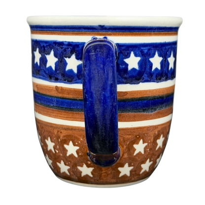 Polish Pottery Star Spangled Mug with a colorful star and stripe design for festive occasions