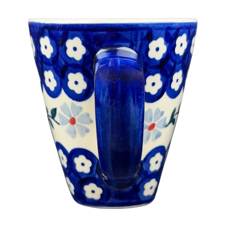 Polish Pottery Tapered Floral Boleslawiec Mug with a Blue and White Floral Design