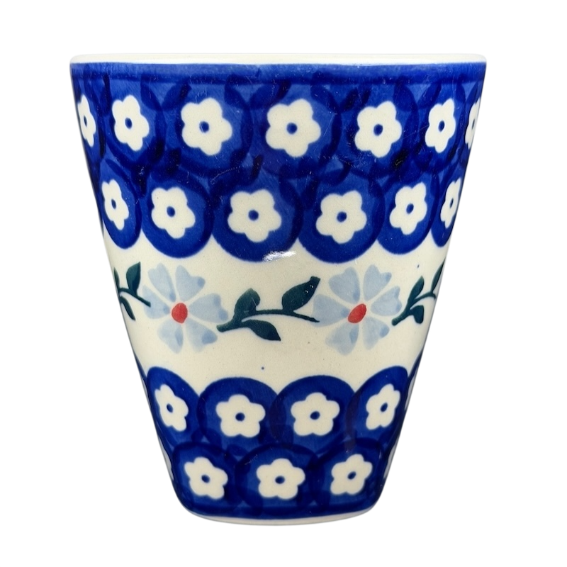 Polish Pottery Tapered Floral Boleslawiec Mug in Blue and White with Flower Design