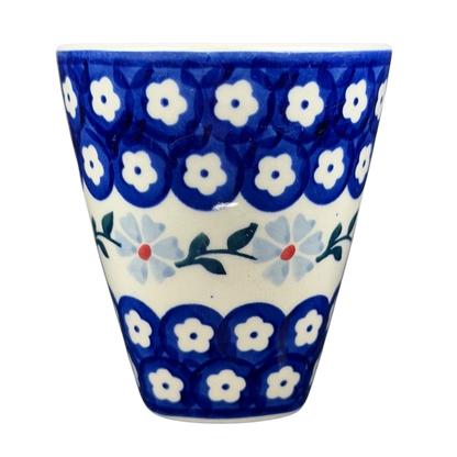 Polish Pottery Tapered Floral Boleslawiec Mug in Blue and White with Flower Design