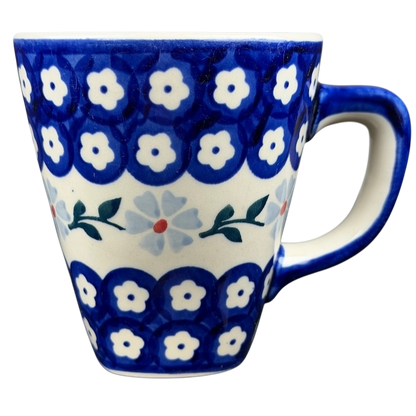 Polish Pottery Tapered Floral Boleslawiec Mug with Blue Floral Design and Durable Handle