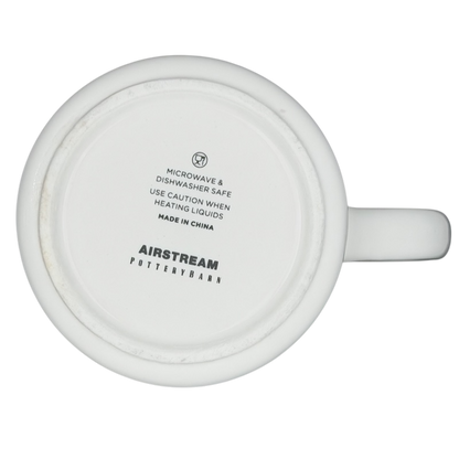 Bottom view of Airstream Always Home Mug Pottery Barn showing dishwasher safe label and care instructions