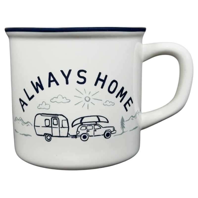 Airstream Always Home Mug Pottery Barn featuring a vintage camper and sun design for cozy drinks