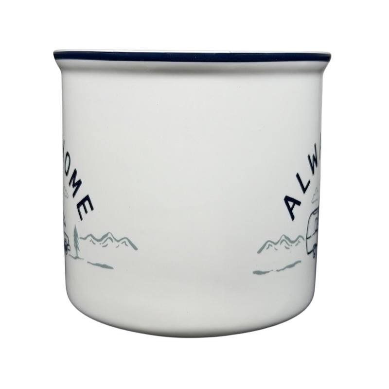 Airstream Always Home Mug Pottery Barn featuring scenic mountain design and classic white finish