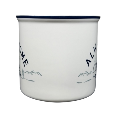 Airstream Always Home Mug Pottery Barn featuring scenic mountain design and classic white finish