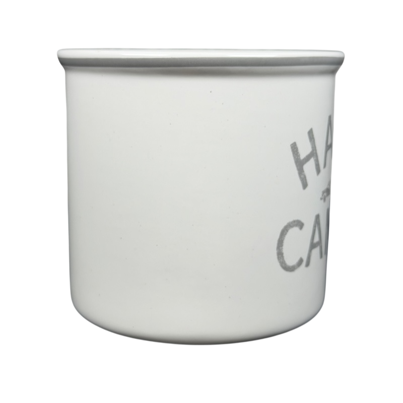 Ceramic Airstream Happy Camper Mug Pottery Barn in white with gray lettering