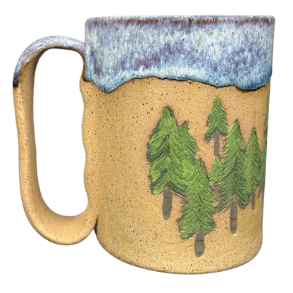 Pine Tree Rustic Drip Glaze Pottery Mug with Handcrafted Green Pine Trees and Earthy Finish