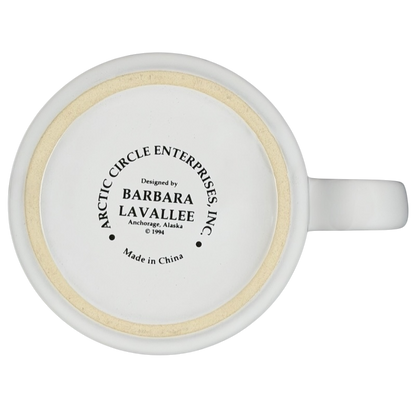 Bottom view of Puffins Barbara Lavallee Mug by Arctic Circle Enterprises with logo and design details