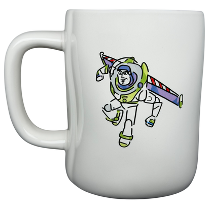 Rae Dunn Buzz Lightyear Pixar Disney mug featuring a playful Buzz Lightyear design