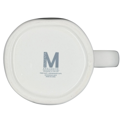 Bottom view of Rae Dunn CALM mug Magenta exclusive with food-safe label and dishwasher safe information