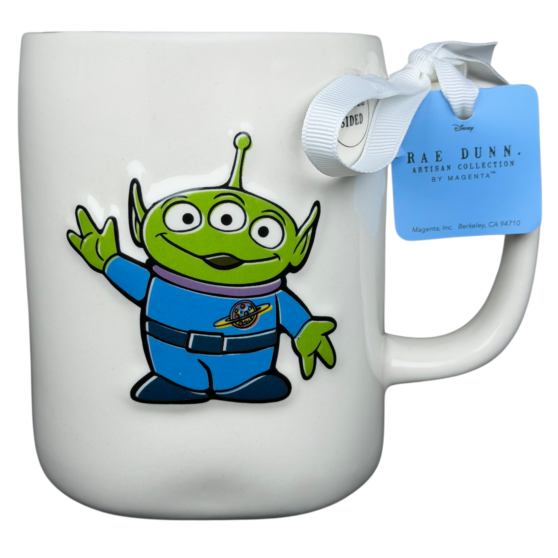 Rae Dunn Toy Story Alien Pixar Disney mug featuring a cute alien character design