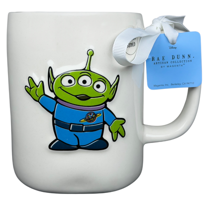 Rae Dunn Toy Story Alien Pixar Disney mug featuring a cute alien character design